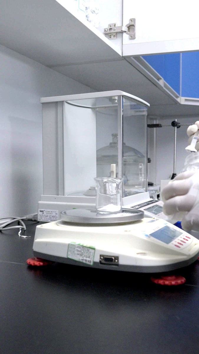 Analytical balance on a laboratory bench