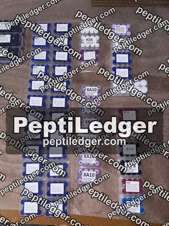 Boxes of vials with lid labels laid out on a wooden surface