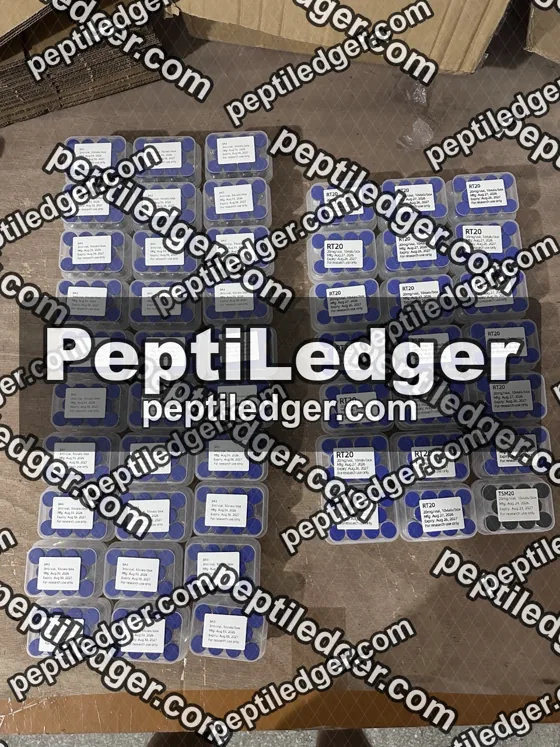 Boxes of vials with lid labels in rows on a carton