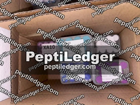 Boxes of vials standing in an open cardboard carton