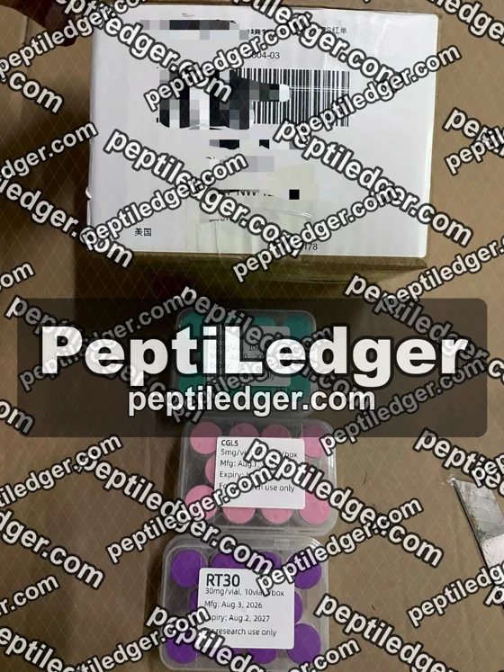 A courier label above boxes of vials